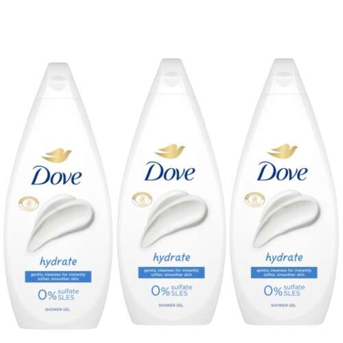 Dove Hydrate Duschgel 3er-Pack, reinigt sanft für sofort weichere, glattere Haut