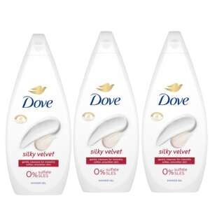 Душ гел Dove Silky Velvet, пакет от 3, 720 ml всеки, без сулфати, нежно почистване, за по-мека и гладка кожа - Баня