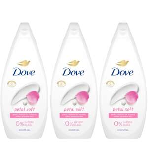 Душ гел Dove Petal Soft, 3 опаковки, нежно почиства за моментално по-мека и гладка кожа, 0% сулфат SLES - Баня