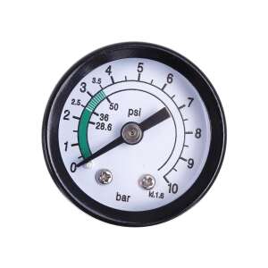 Pressure gauge face, 0-10 bar, 1/4 inch connection, black metal housing - Pressure gauge