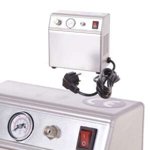 Airbrush compressor with regulator and pressure gauge, AS16-3, front view, collage - Compressor