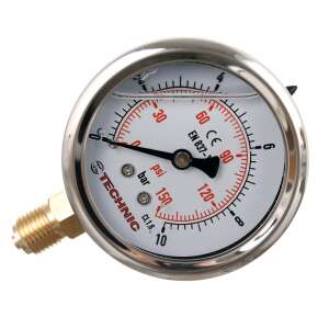 Vedere frontală a manometrului Technic 0-12 bar cu conexiune inferioară de 1/4 inch - Instrument