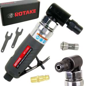 Rotake RT-1109 1/4" Air Angle Die Grinder, pneumatic tool with accessories, for grinding, deburring, and polishing - Pneumatic Tool