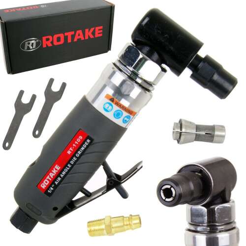 Rotake RT-1109 1/4" Air Angle Die Grinder, pneumatic tool with accessories, for grinding, deburring, and polishing