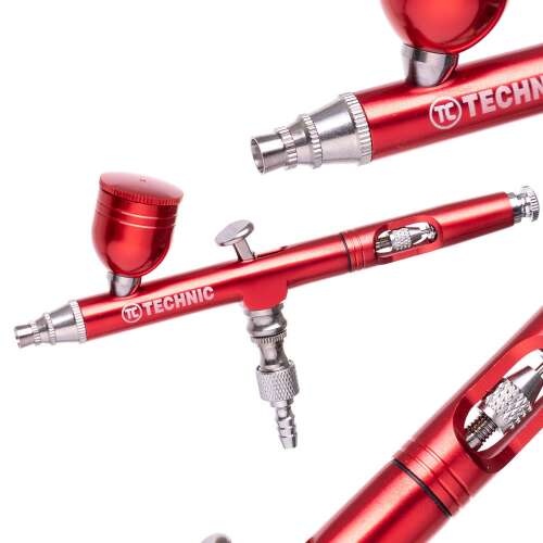 TC Technic B-130P Double Action Red Mini Airbrush with 0.3mm Nozzle, Collage