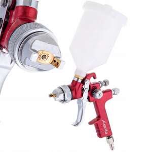 Auarita AB-17G HVLP 1.4mm paint sprayer with paint container, angled view - Paint Sprayer and System