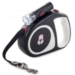 Retractable dog leash with flashlight, black, 5 meters, 15 kg capacity - Leash