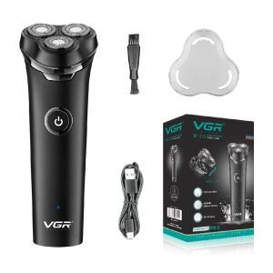 VGR V-319 IPX6 Electric Shaver, USB Charging, Wet & Dry Use, Cordless, 3 Rotary Blades, Black