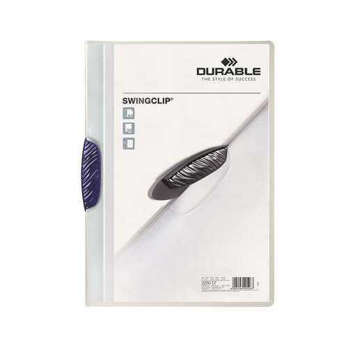 DURABLE Swingclip® 30 A4 klipes gyorsfűző, sötétkék, átlátszó, dokumentumokhoz, prezentációkhoz, papírokhoz