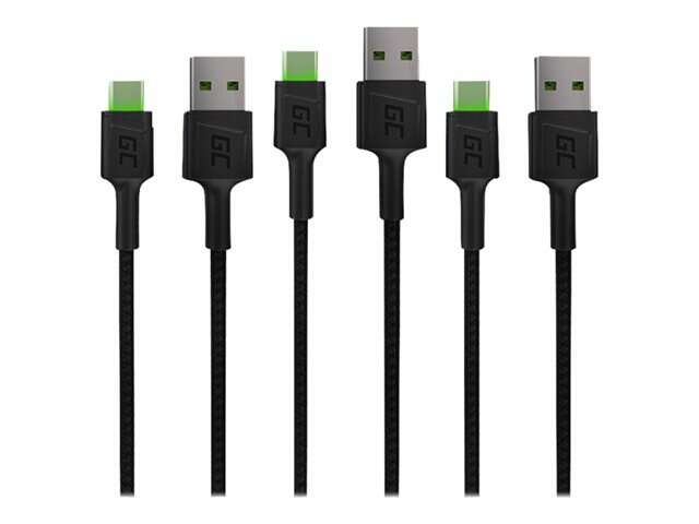 GREEN CELL 3x Cable GC Ray USB-C 200cm green LED backlight Ultra...