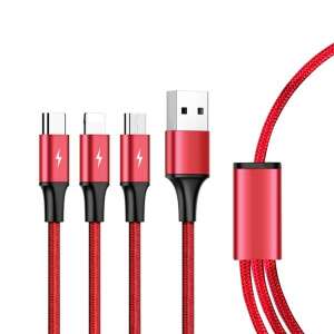 UNITEK 3 az 1-ben USB töltőkábel, piros, USB A USB C, Lightning, Micro-USB - Unitek