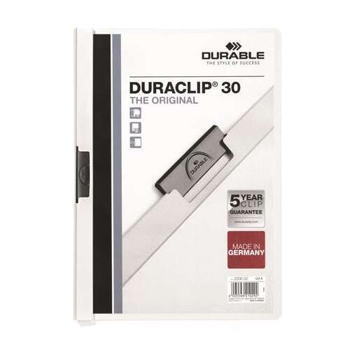 DURABLE DURACLIP® 30 A4 fehér klipes gyorsfűző, az eredeti, Németországban készült