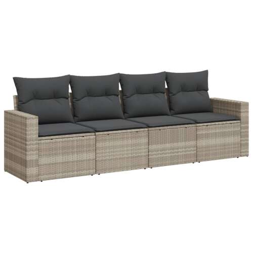 vidaXL 4 részes világosszürke polyrattan kerti ülőgarnitúra párnákkal, kerti bútor, terasz bútor, rattan bútor, kerti ülőhely, kényelmes, stílusos - Kerti garnitúra