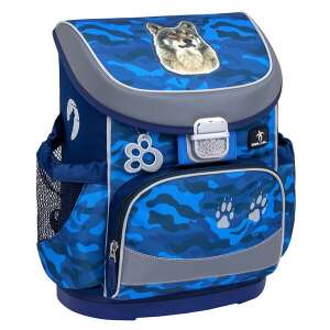 Ergonomic school backpack with wolf design, blue camo pattern, for kids - School Bag