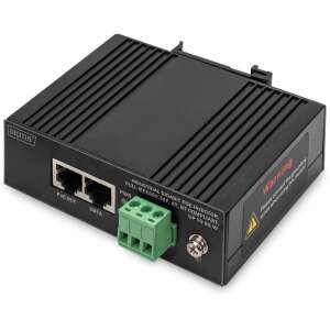 Digitus DN-651141 Gigabit PoE injektor, elülső nézet, bemeneti és kimeneti portok, valamint a tápcsatlakozó látható - Access Point