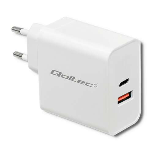 Qoltec 51715 Ładowarka sieciowa USB-A / USB-C - Biała (63W) z portami USB-C PD i USB QC 3.0