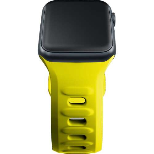 3mk Szilikon Szíj Apple Watch 38/40/41mm - Sárga, a szíj egy fekete Apple Watch-on látható