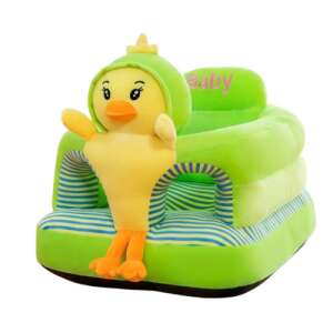 Kacsa formájú babafotel, zöld és sárga színben, üléshez és játékhoz, puha plüss, kényelmes, biztonságos babáknak - Babaszoba bútor