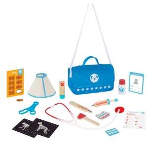 Set de joacă Tooky Toys Veterinar din lemn, 16 piese, include o geantă, stetoscop, termometru, seringă, pensete și multe altele - Moni
