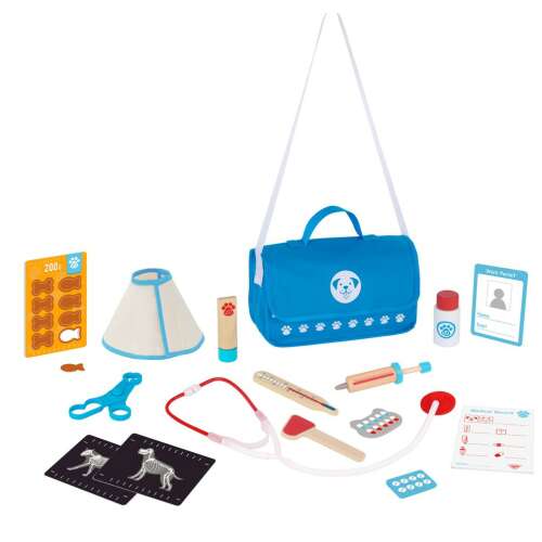Zestaw do zabawy Tooky Toys Drewniany Weterynarz, 16 elementów, w tym torba, stetoskop, termometr, strzykawka, płyczka i wiele innych