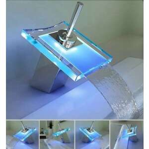 Diplon ST9902 LED világítással szerelt üveg mosdó csaptelep (Színváltós)