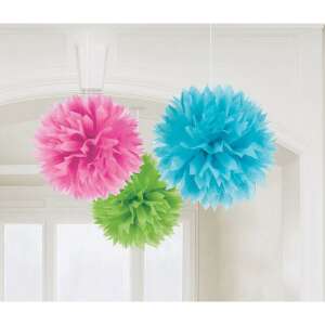 Set of 3 colorful paper pom poms for party decorations, pink, blue and green - Party Decoration