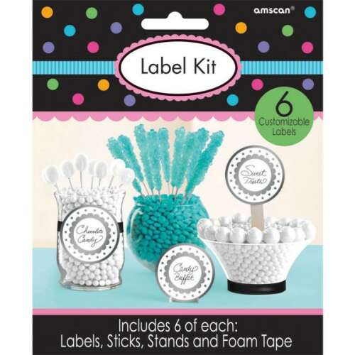 Amscan Silver Label Kit with 6 customizable labels for candy buffet, sweet treats, and more