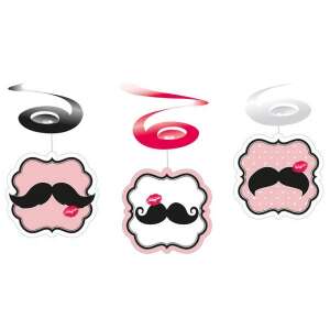Set of 6 Mustache and Kiss Swirl Decorations - Party Decoration