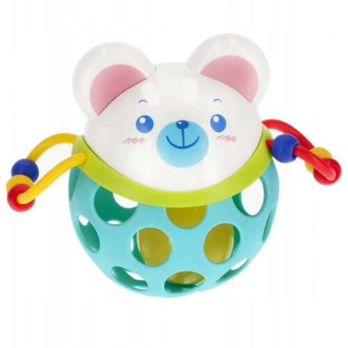 BamBam Animal Rubber Ball, baby rattle toy for 6 months and up, bear design, blue and green colors