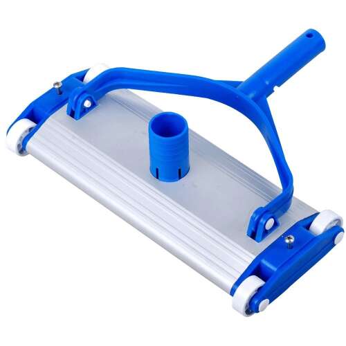 Głowica odkurzacza basenowego z aluminium z niebieskim uchwytem i kółkami, 45 cm, srebrna/niebieska
