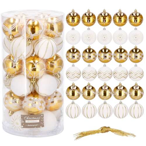 Set of 30 gold and white Christmas ornaments
