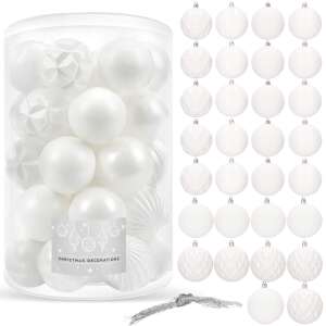 Set de 30 ornamente de Crăciun albe, 8 cm, Springos - Nonbrand Decorațiuni pentru pomul de Crăciun