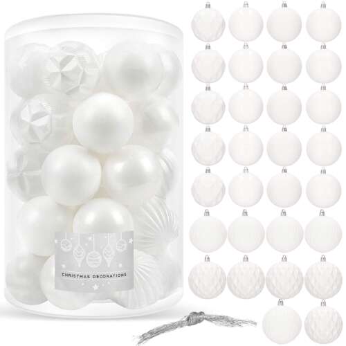 Set of 30 white Christmas tree ornaments, 8 cm, Springos