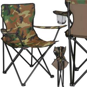 Springos Cs0110 camo camping chair with cup holder, folded view - Fishing Chair & Armchair