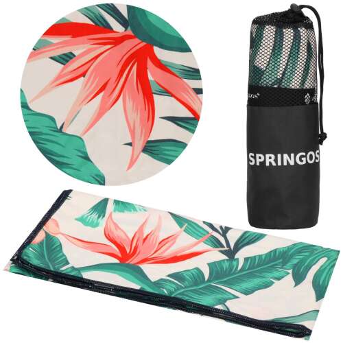 Springos CS0119 quick-drying towel with tropical floral print, rolled and in carrying case