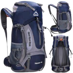 Springos Trekking 60L Backpack, blue and grey, multiple views - Hiking backpack