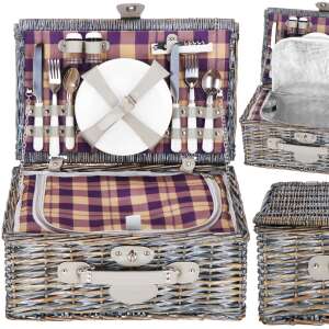 Springos picnic basket with insulated lining, cutlery, plates, glasses, and salt and pepper shakers - Picnic basket