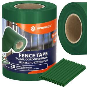 Springos® Fence Tape, dark green, 19cm x 35m, 450g/m2, with 20 mounting clips - Garden Furniture
