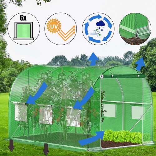 Greenhouse with 6 windows, UV protection, rain and wind resistant, Springos® brand