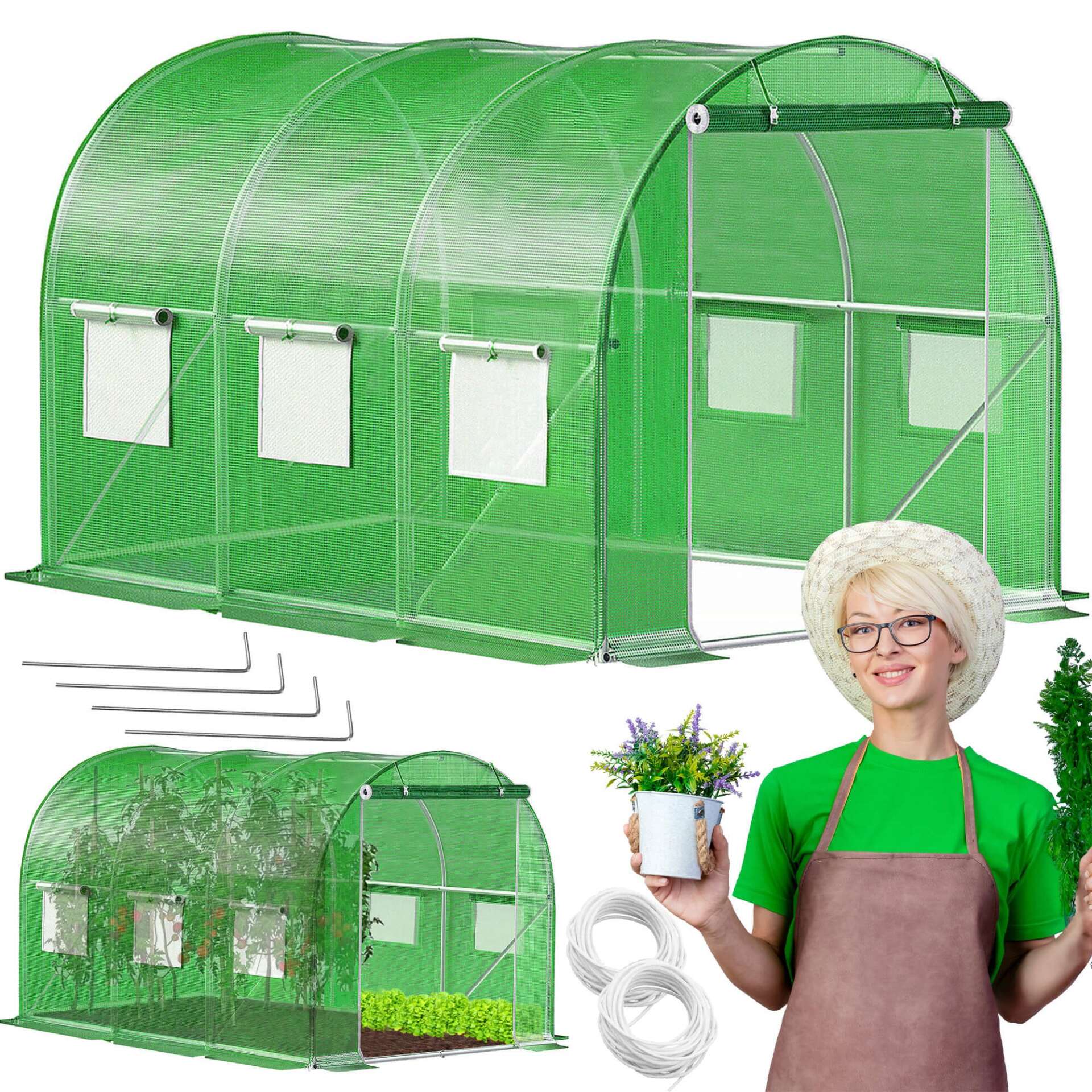 Springos kerti Fóliasátor 3x2x2m 140g/m², UV szűrővel - Zöld