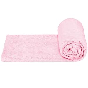 Pink Plush Blanket 70x160cm, Soft Embossed Throw for Sofa or Bed - Springos