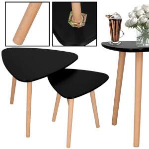 Set de mese Springos, blat negru triunghiular cu picioare din lemn, două dimensiuni, design modern - Springos