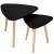 Springos nesting coffee table set, black triangle top with wooden legs, two sizes, modern design