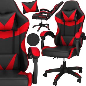 Springos black and red gaming chair with lumbar and headrest pillow, collage - Office chair