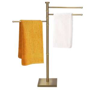 Springos gold metal towel rack with 3 rotating arms, holding towels - Towel rack
