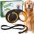 Dog using a retractable dog leash, black and orange, Springos brand