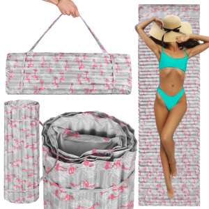 Springos® flamingo beach mat with pillow, grey and pink, 60 x 180 cm - Beach Item