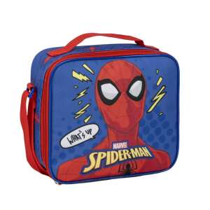 Marvel Pókember thermo uzsonnás táska, kék színű, piros díszítéssel, Pókember arcával és a 'What's up' és 'Marvel Spiderman' felirattal, tökéletes iskolába, oviba vagy kirándulásra - Cerdá