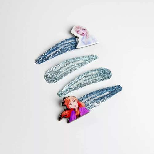 Set de 4 agrafe de păr Disney Frozen cu Elsa și Anna, design cu sclipici