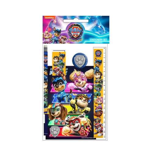 Paw Patrol Power Up Schreibwaren-Set, 5-teiliges Set mit Lineal, Bleistift, Notizblock, Radiergummi und Spitzer